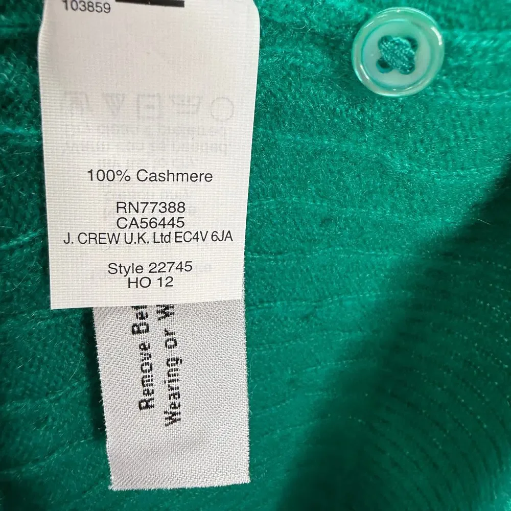 J.Crew Italian Cashmere Cable Knit Sweater Size M 3/4 Sleeve Kelly Green